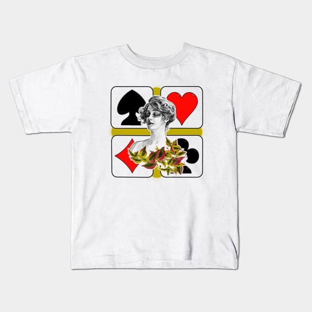 girl of the hearts and clubs playing cards Kids T-Shirt by Marccelus